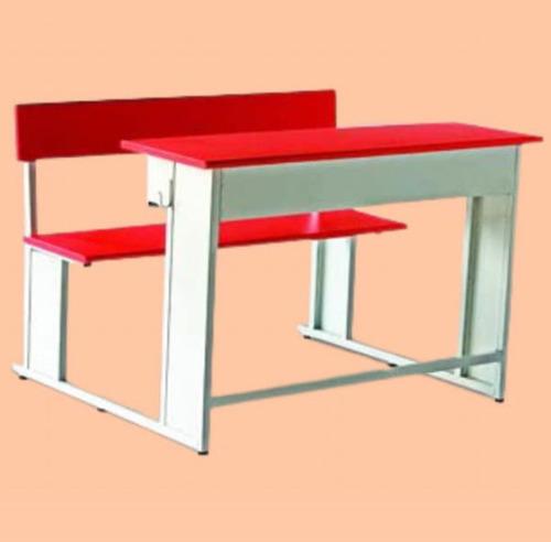 Red & White Wooden School Benches With Desk