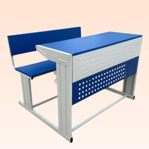 Blue & White Wooden School Benches With Desk