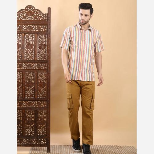 Half-Sleeves Multicolor Vertical Striped Shirt