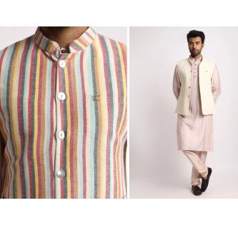 Multistriped & cream reversible Nehru jacket