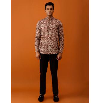 Short Kurta Maroon and Beige Paisley Printed