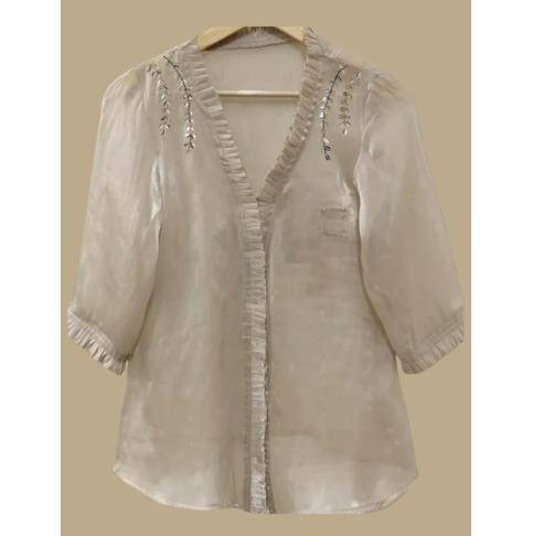 Embellished Ivory Grace Chanderi Silk top