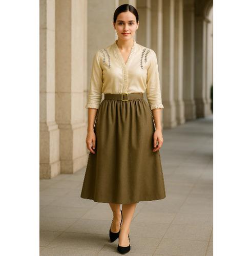 Golden Hour Chanderi Top & Giza Cotton Belted Skirt Set