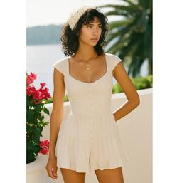 The Belle of Ivory - Romantic Cotton Romper with Regal Detail