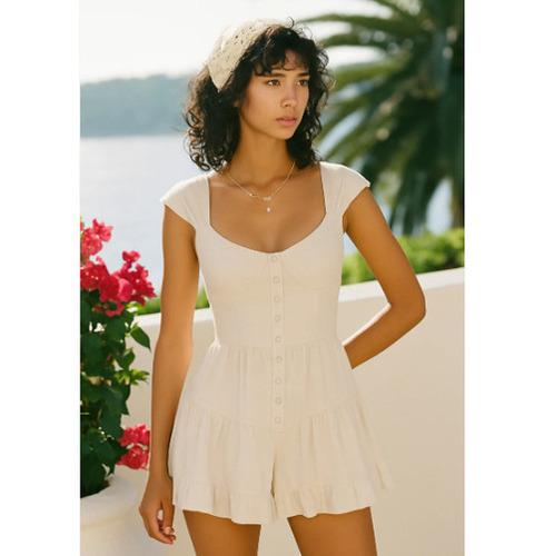 The Belle of Ivory - Romantic Cotton Romper with Regal Detail