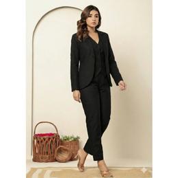 Black Linen Waistcoat Blazer Co-ord Set for Women - Premium Sustainable Power Look