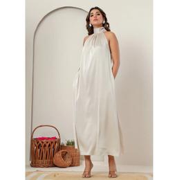 Premium Light Beige Taupe Satin High-Neck Maxi Dress | Women's Formal & Cocktail Outfit