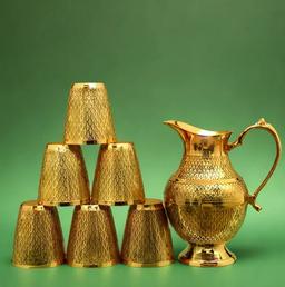 Brass Jar & 6 Glass Set - Nakashi Design