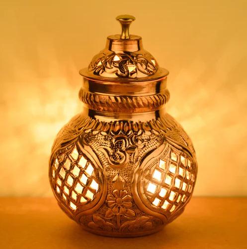 Copper Garaba with Diya Stand - Checkers