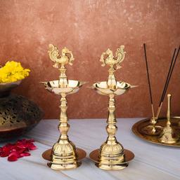 Mahabharat Peacock Brass Diya - Pack of 2