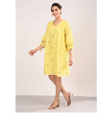 Tie-sleeves Yellow Floral Dress