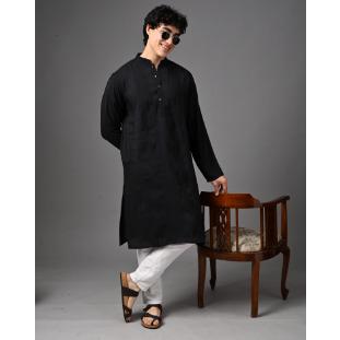 Black Silk-Blend Textured Kurta