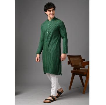 Emerald Green Textured Silk Kurta