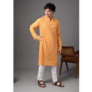 Orange Textured Silk Kurta