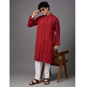Maroon Textured Silk Kurta