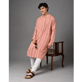 Peach Textured Silk Kurta