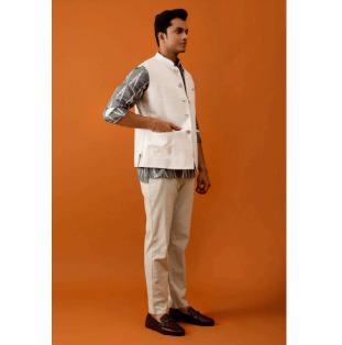 Indigo Blue Dotted Nehru Reversible-Jacket
