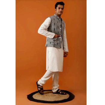 Black Ikat-Inspired Print Nehru Reversible-Jacket