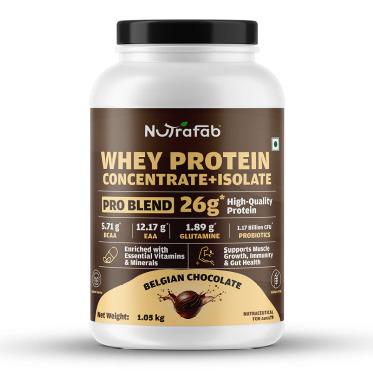 Nutrafab Whey Protein Concentrate & Isolate Pro Blend - 1.05 Kg | Belgian Chocolate Flavour