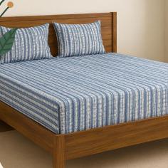 Strip blue 200 TC, 100% Printed cotton Bedsheet Double Bed