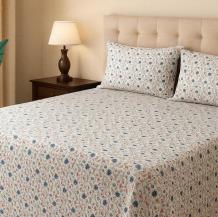 White blue flora 200 TC, 100% Printed cotton Bedsheet Double Bed
