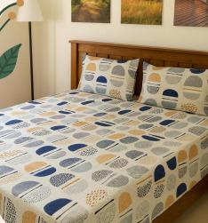 Blue geometrical 200 TC, 100% Printed cotton Bedsheet Double Bed