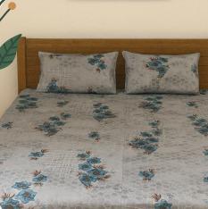 Blue flora 200 TC, 100% Printed cotton Bedsheet Double Bed