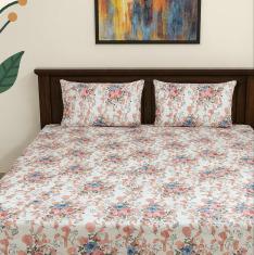 Red flora 200 TC, 100% Printed cotton Bedsheet Double Bed