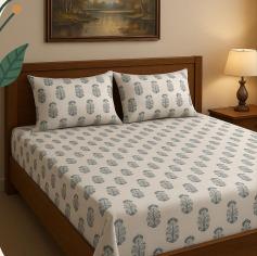 Blue flora 200 TC, 100% Printed cotton Bedsheet Double Bed