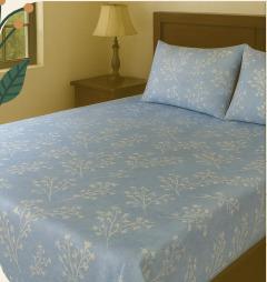 Blue flora 200 TC, 100% Printed cotton Bedsheet Double Bed