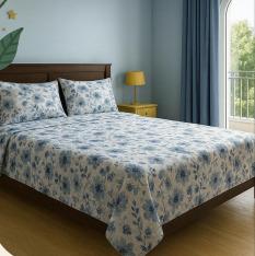Blue flora 200 TC, 100% Printed cotton Bedsheet Double Bed