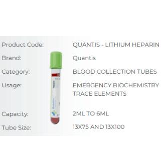 Quantis lithium heparin tubes