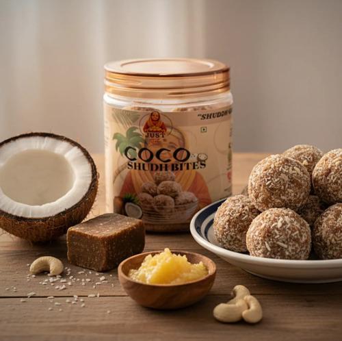 Homemade Coconut Date Ladoo made from Coconut, Nuts, Seeds, Dates and Desi Ghee