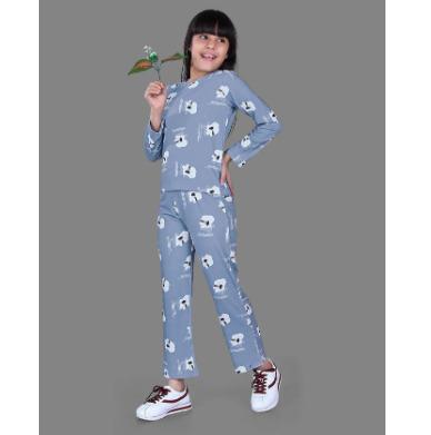 Grey Flower Printed Night Suit