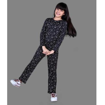 Kids Black Printed Night Suit