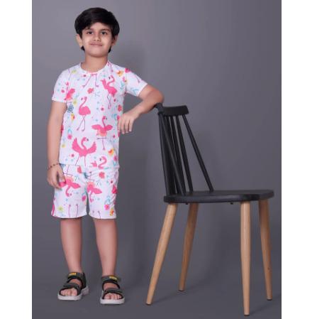Pink Polycotton Printed T shirt And Pant