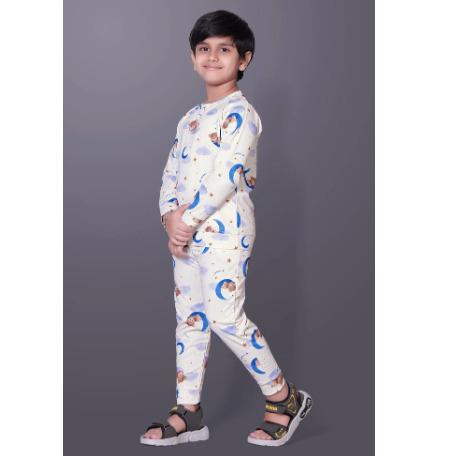 White Polycotton Printed T shirt And Pant