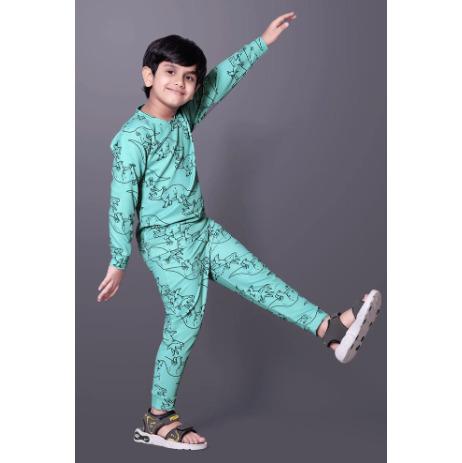 Green Polycotton Printed T shirt And Pant