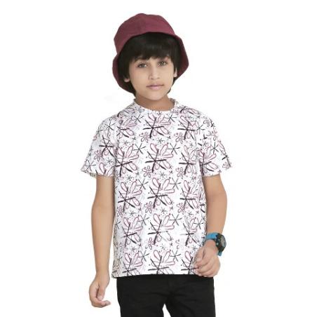 White Brown Digital Printed Cotton Blend Boys T Shirt