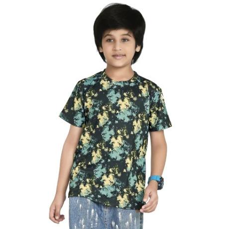 Dark Green Digital Printed Cotton Blend Boys T Shirt