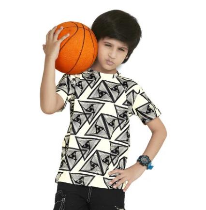 Off White Grey Digital Printed Cotton Boys T Shirt