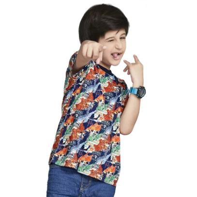Dark Blue Digital Printed Cotton Blend Boys T Shirt