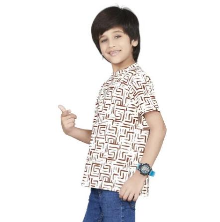 Off White Digital Printed Cotton Blend Boys T Shirt