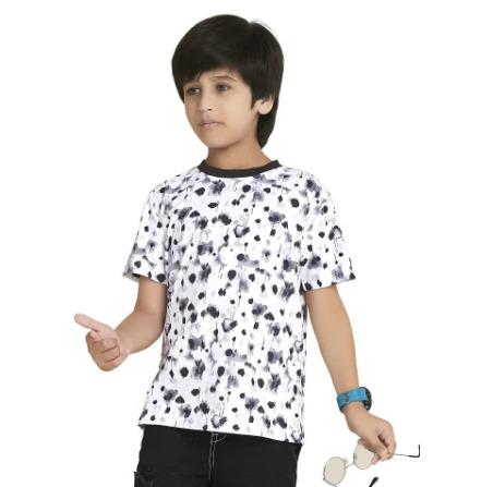 White Black Digital Printed Cotton Blend Boys T Shirt