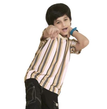 Beige White Digital Printed Cotton Blend Boy T Shirt