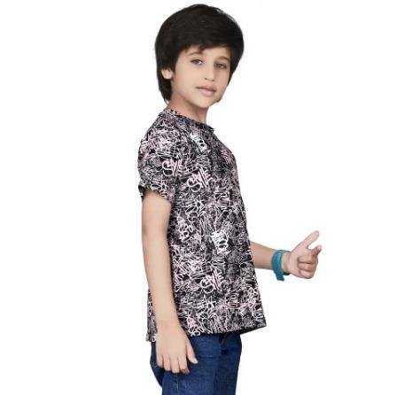 Black Digital Printed Cotton Blend Boy T Shirt