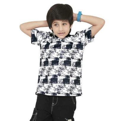 Off White Black Digital Printed Cotton Blend Boy T Shirt