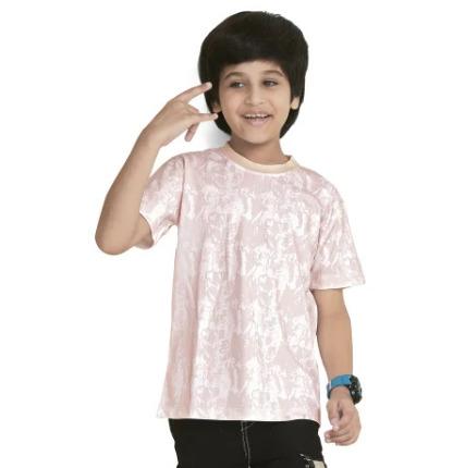 Light Pink Digital Printed Cotton Blend Boys T Shirt