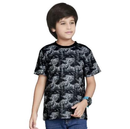 Black Digital Printed Cotton Boys T Shirt