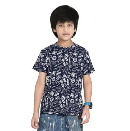 Black Printed Cotton Blend Boys T Shirt